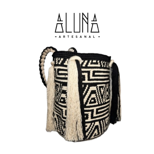 BOLSO GUAYU DISEÑO RAPUNZEL BEIGE Y NEGRO