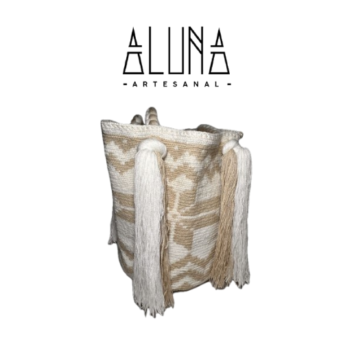 BOLSO GUAYU DISEÑO RAPUNZEL BEIGE Y BLANCO