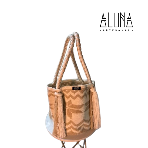 BOLSO GUAYU DISEÑO RAPUNZEL BEIGE Y BLANCO