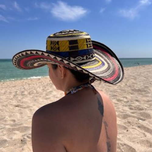 SOMBRERO TIPICO VUELTIAO No. 15 NEGRO AMARILLO AZUL Y ROJO